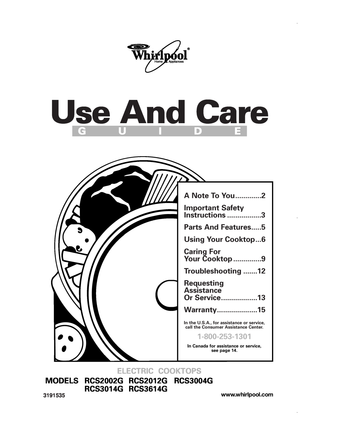 Whirlpool RCS2012G important safety instructions G U I D E, Electric Cooktops, A Note To You, Instructions, Your Cooktop 