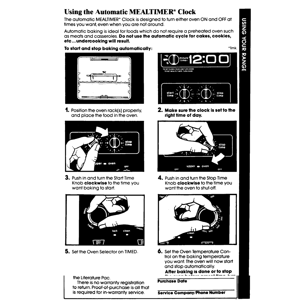 Whirlpool RE963PXP, RE953PXP manual Using the Automatic Mealtimer Clock, Make sure the clock is set to the right time of day 