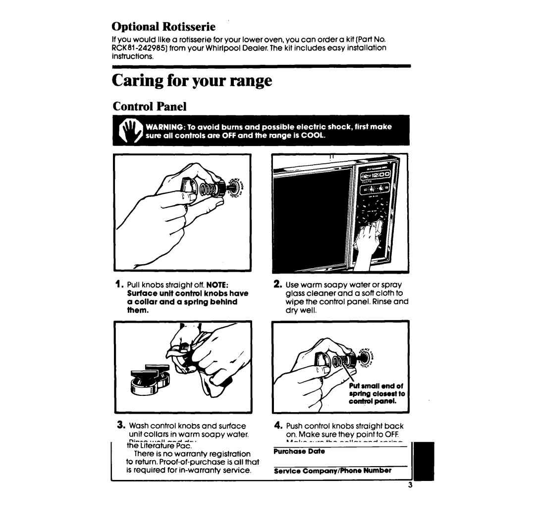 Whirlpool RE963PXP, RE953PXP, RE960PXP manual Optional Rotisserie, Control Panel 