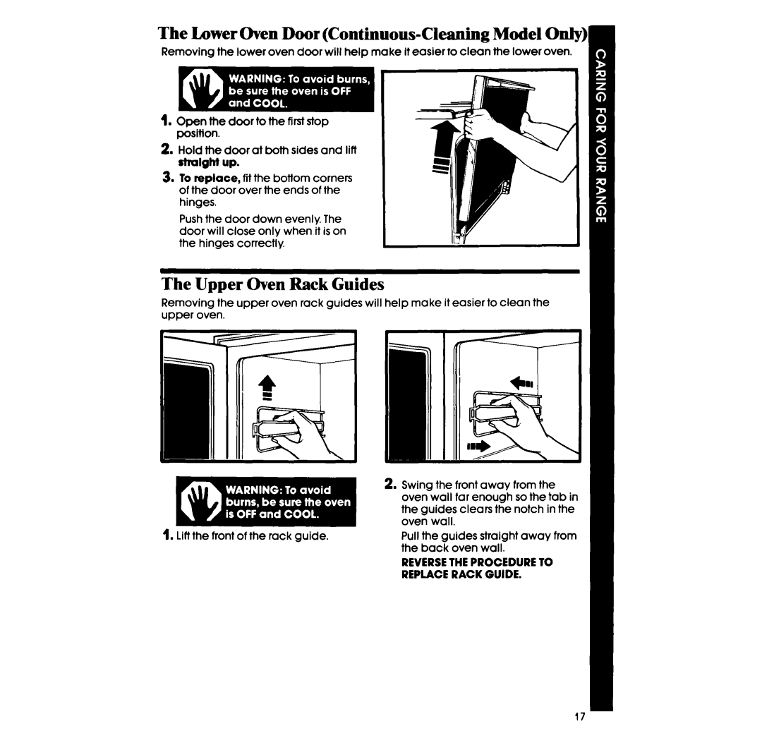 Whirlpool RE963PXP, RE953PXP, RE960PXP manual Lower Oven Door Continuous-Cleaning Model Only, Upper Oven Rack Guides 