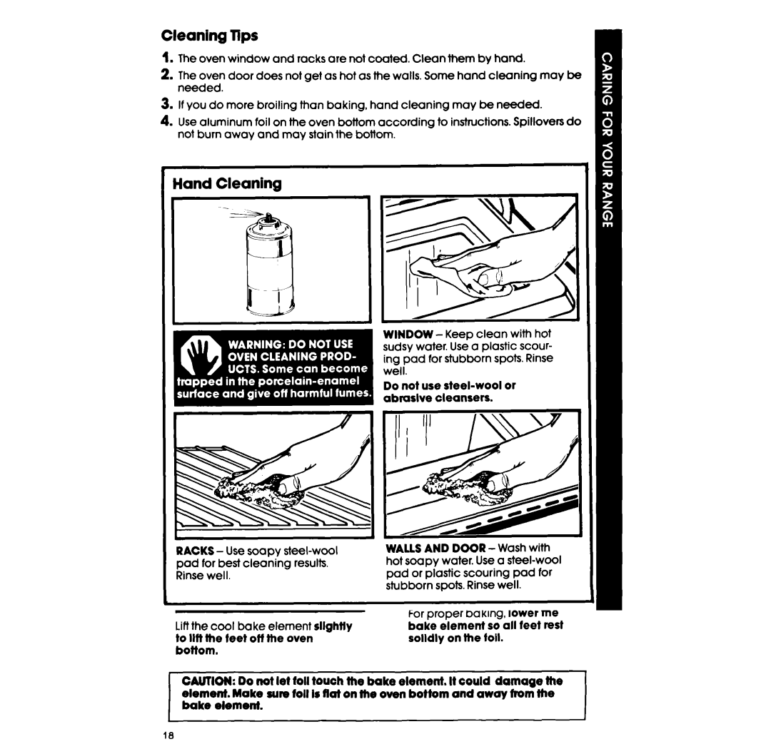 Whirlpool RE960PXP, RE953PXP, RE963PXP manual Cleaning Tlps, Hand Cleaning, Do not use steel-wool or abmslve cleansers 