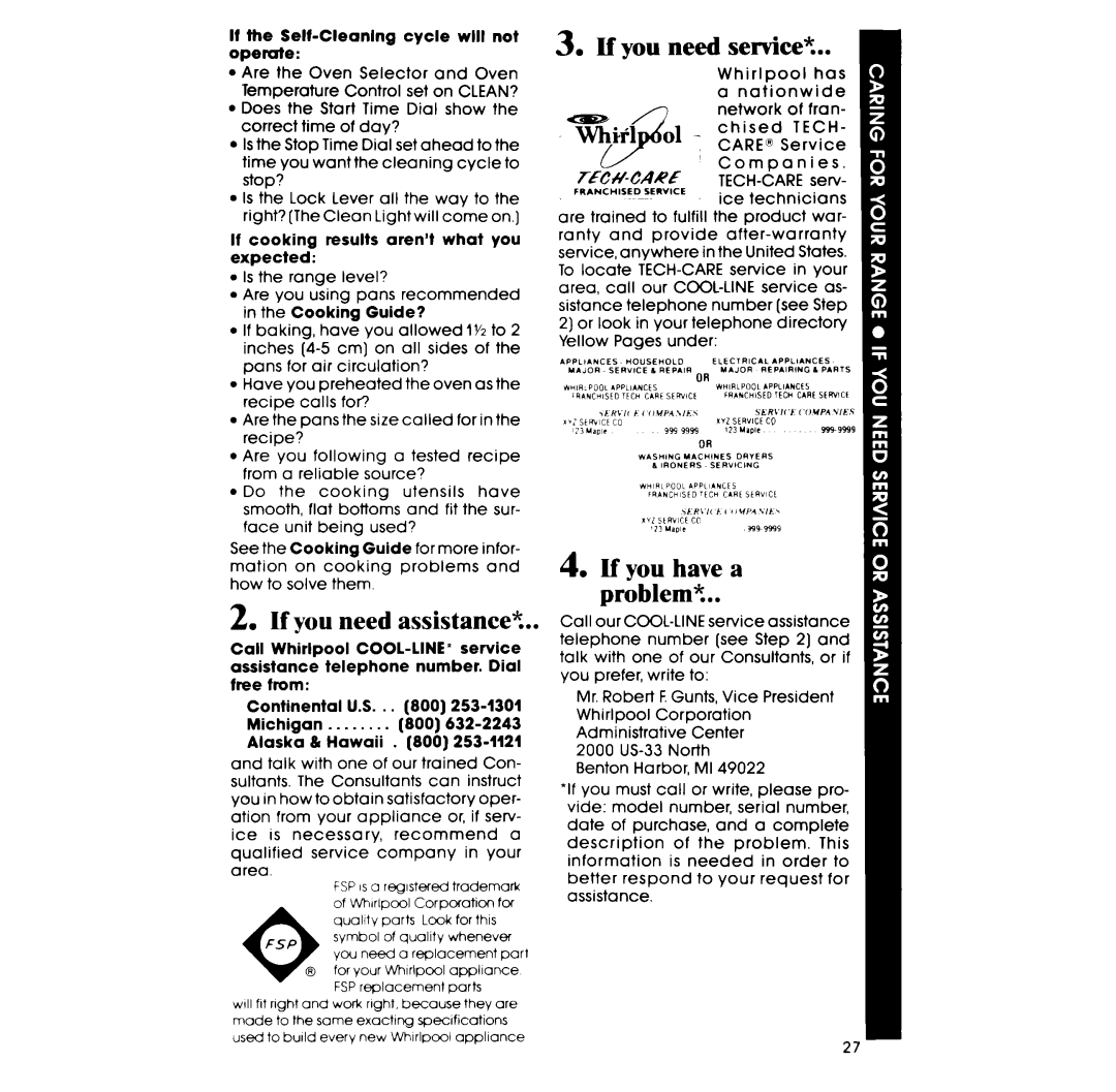 Whirlpool RE953PXP, RE960PXP If you need assistance?, If you need service?, If the Self-Cleanlng cycle will not operate 