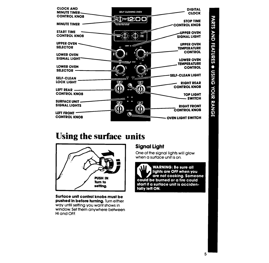 Whirlpool RE963PXP, RE953PXP, RE960PXP manual Signal light, Kmto, Reltlng, Surface unit control knobs must be 