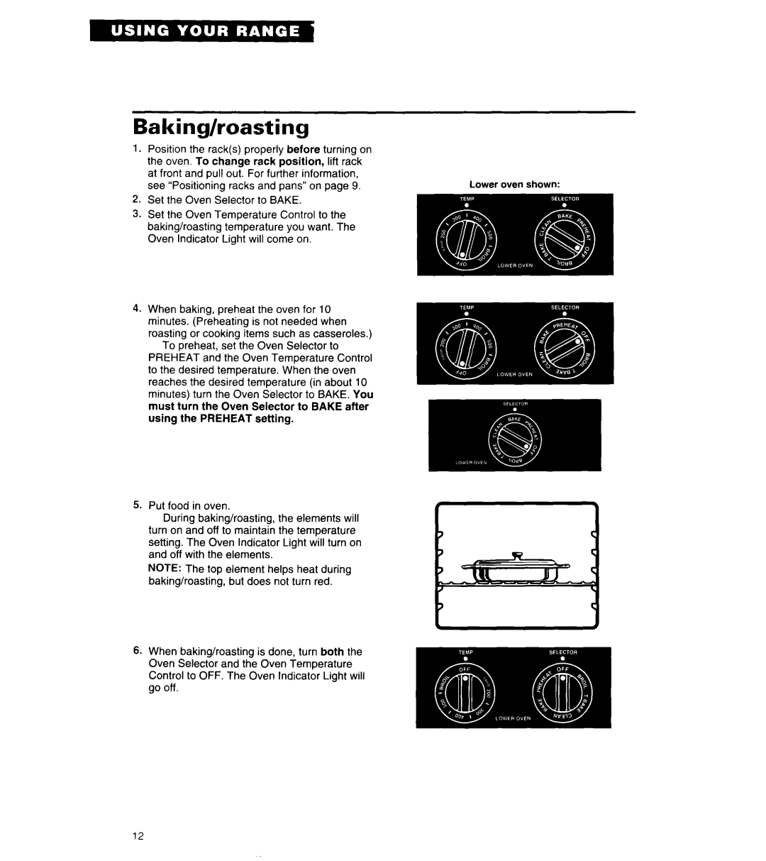 Whirlpool RE960PXY important safety instructions Baking/roasting, Pans on 