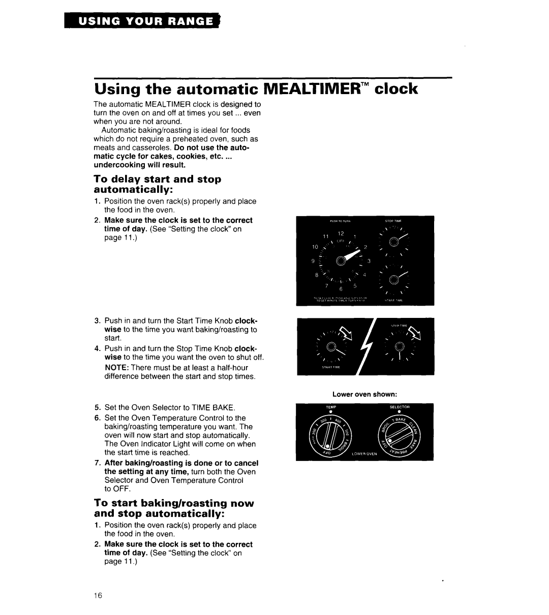 Whirlpool RE960PXY Using the automatic MEALTIMER’ clock, To delay start and stop automatically 