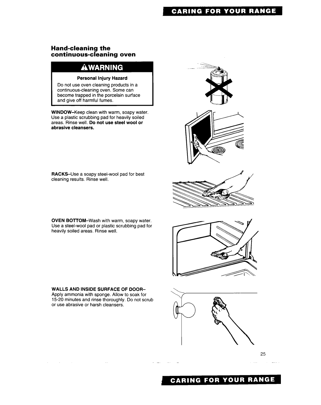 Whirlpool RE960PXY important safety instructions Hand-cleaning Continuous-cleaning oven 