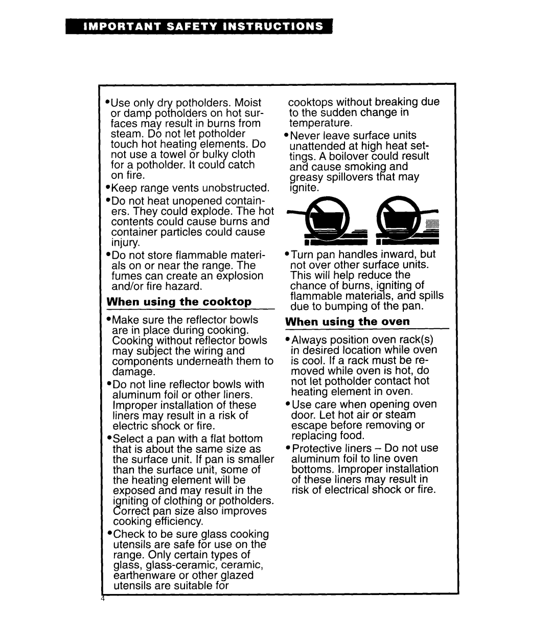 Whirlpool RE960PXY important safety instructions 