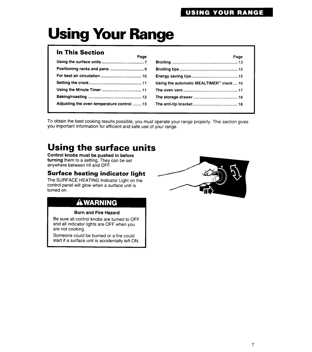 Whirlpool RE960PXY important safety instructions Using Your Range, Using the surface units 