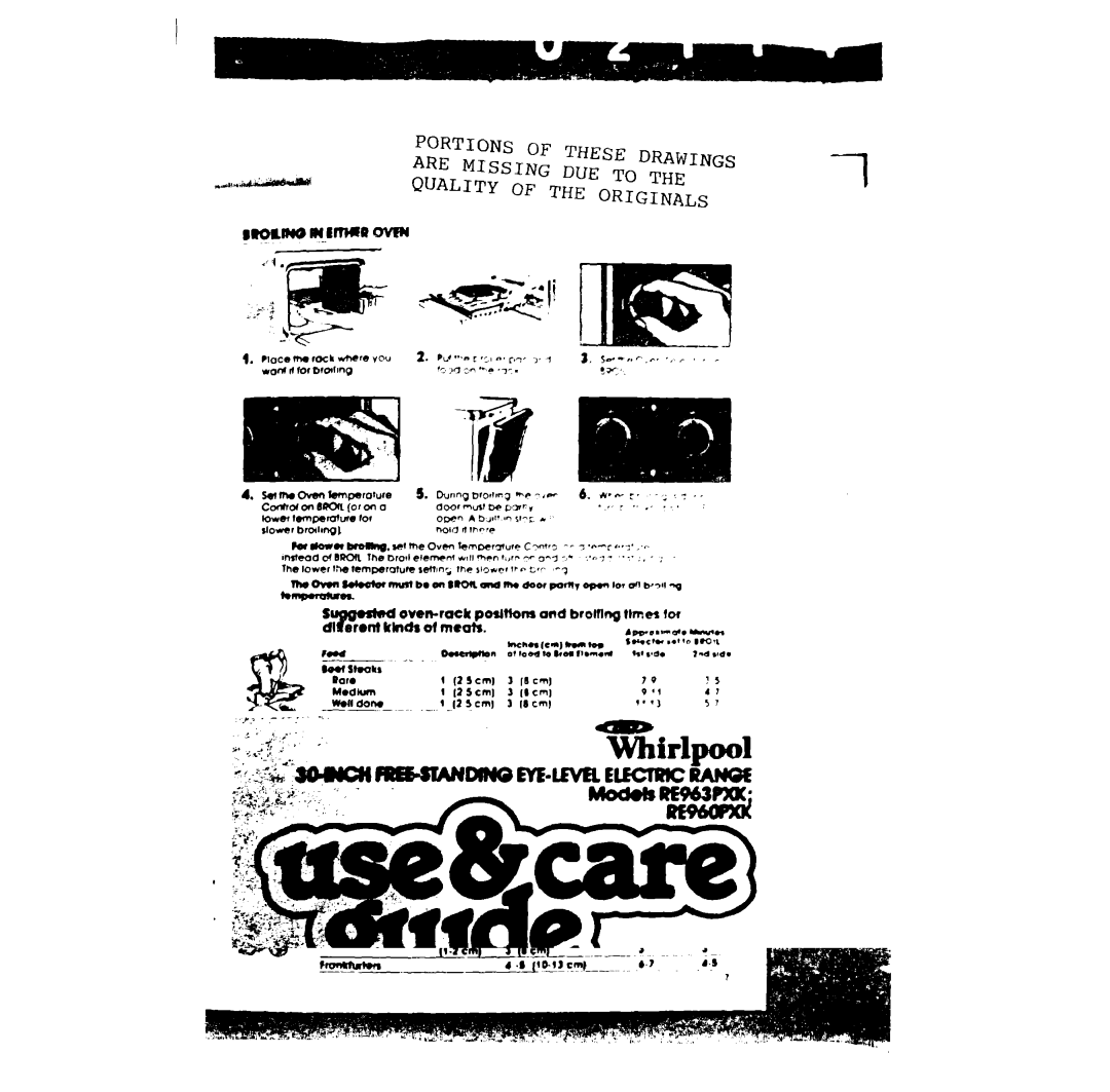 Whirlpool RE960PXK, RE963PXK manual Portions of These Drawings Are Missing DUE to THE1 