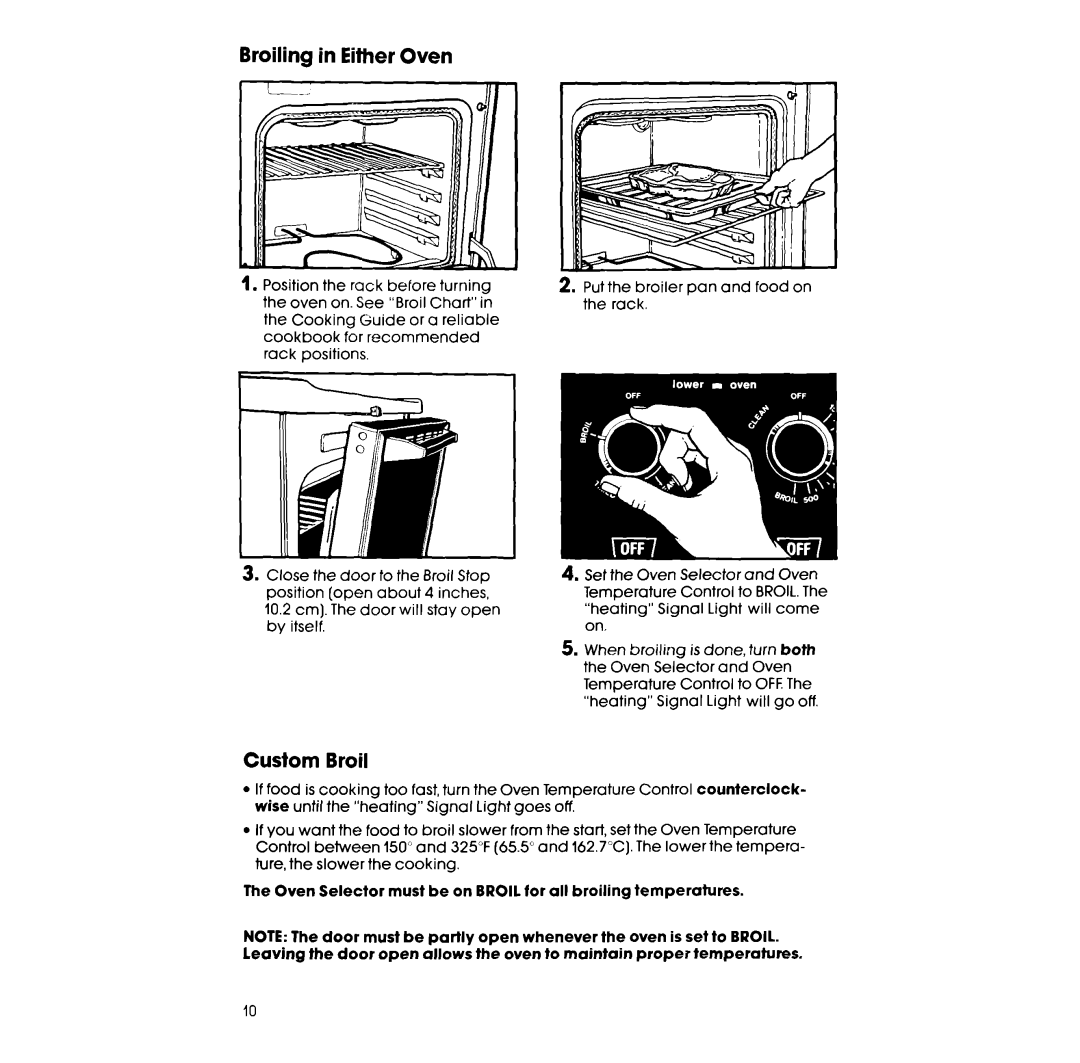 Whirlpool RE963PXV, RE960PXV manual Broiling in Either Oven, Custom Broil 