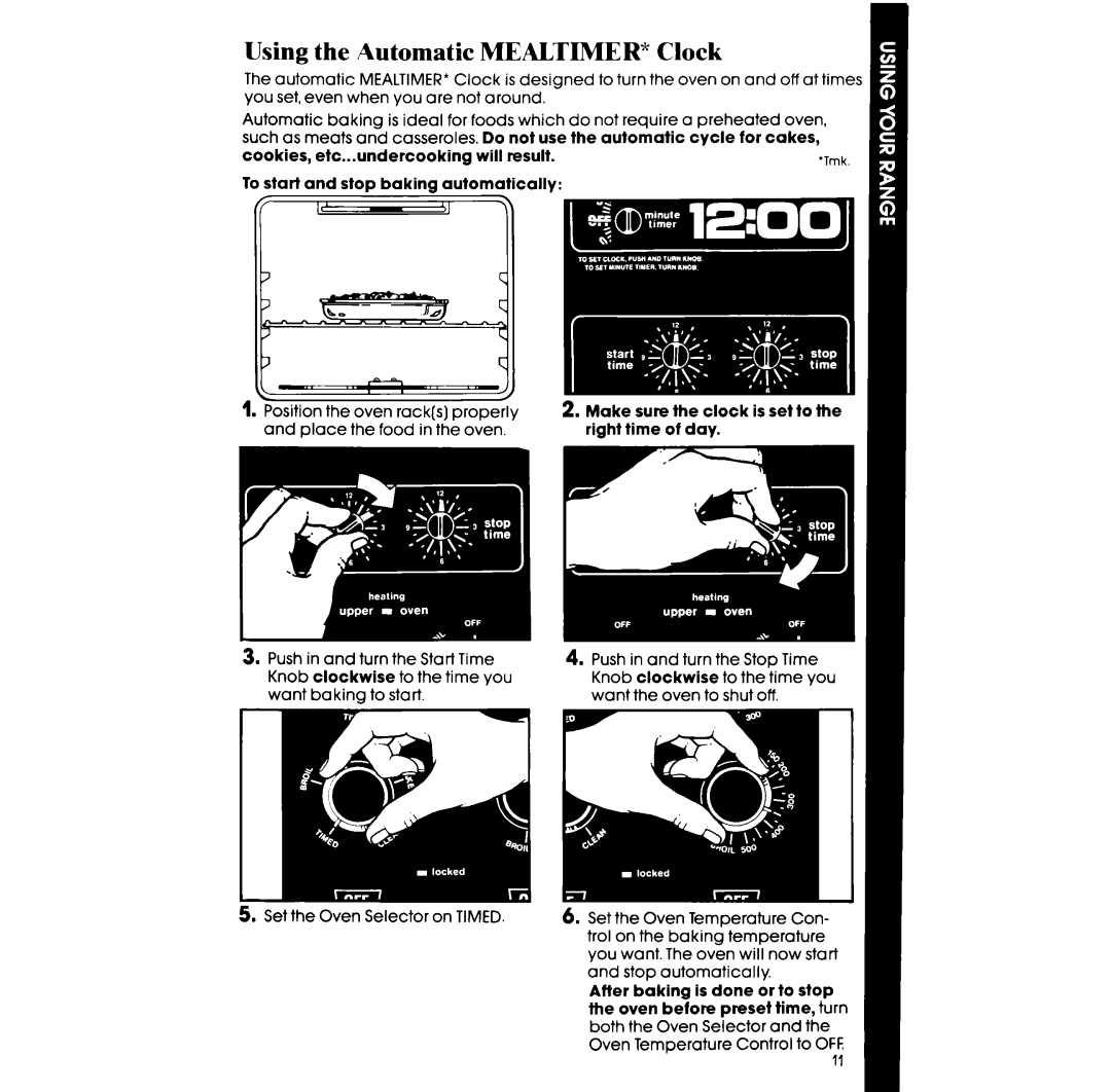 Whirlpool RE960PXV, RE963PXV manual Using the Automatic Mealtimer Clock 