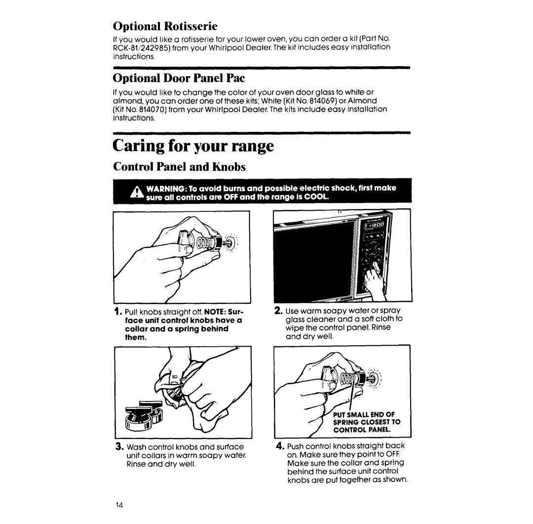 Whirlpool RE963PXV, RE960PXV manual Optional Rotisserie, Optional Door Panel Pat, Control Panel and Knobs 