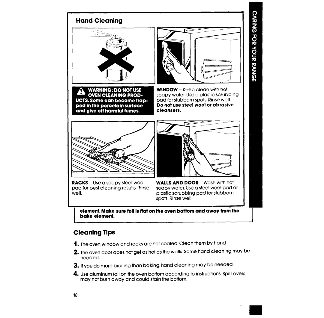 Whirlpool RE960PXV, RE963PXV manual Hand Cleaning, Walls 