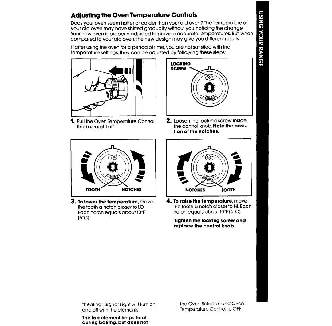 Whirlpool RE960PXV, RE963PXV manual Oven Temperature Controls, Locking Screw, Notches Tooth 