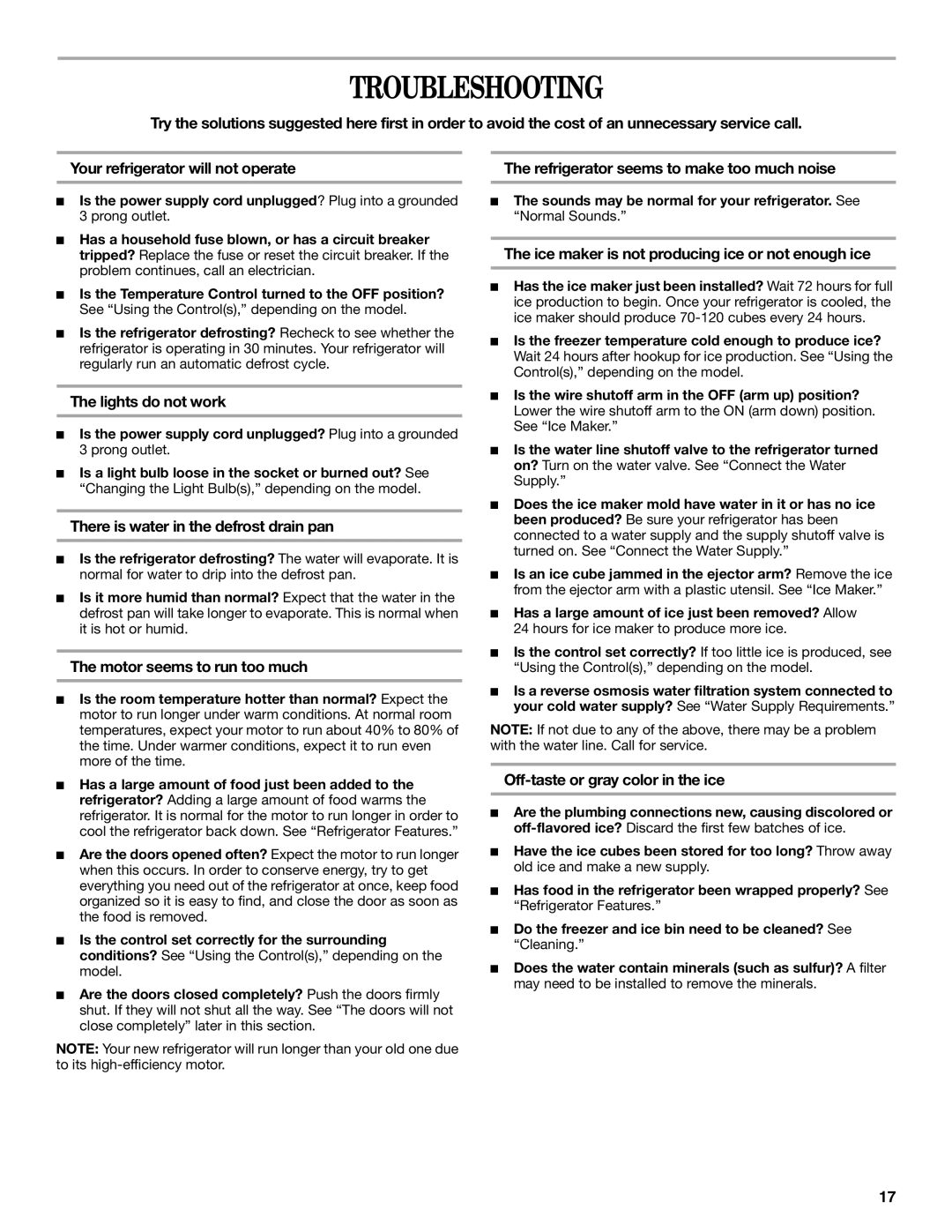 Whirlpool 2314183, Refrigerator, 338 manual Troubleshooting 