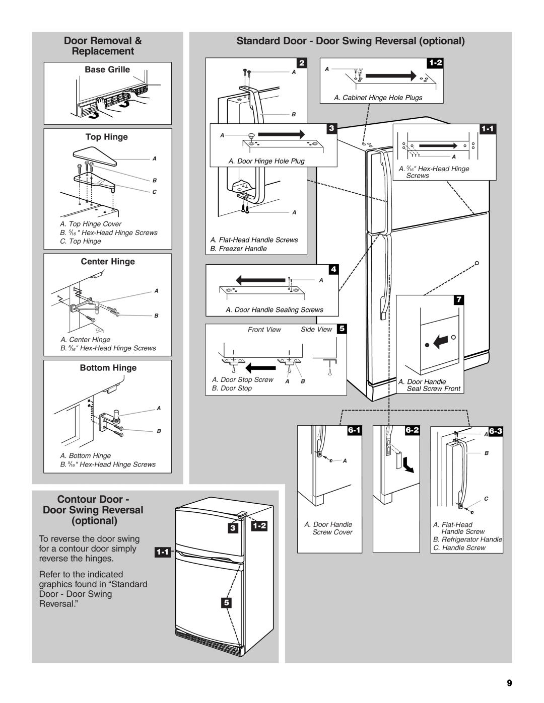Whirlpool Refrigerator Door Removal, Standard Door - Door Swing Reversal optional, Replacement, To reverse the door swing 