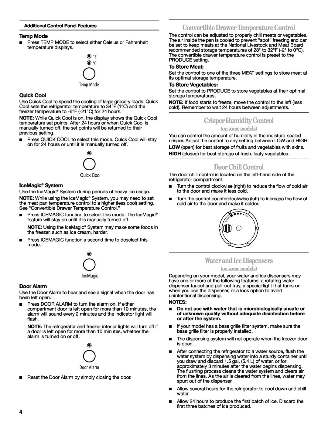 Whirlpool REFRIGERATOR USE & CARE GUIDE Convertible DrawerTemperature Control, CrisperHumidityControl, DoorChillControl 