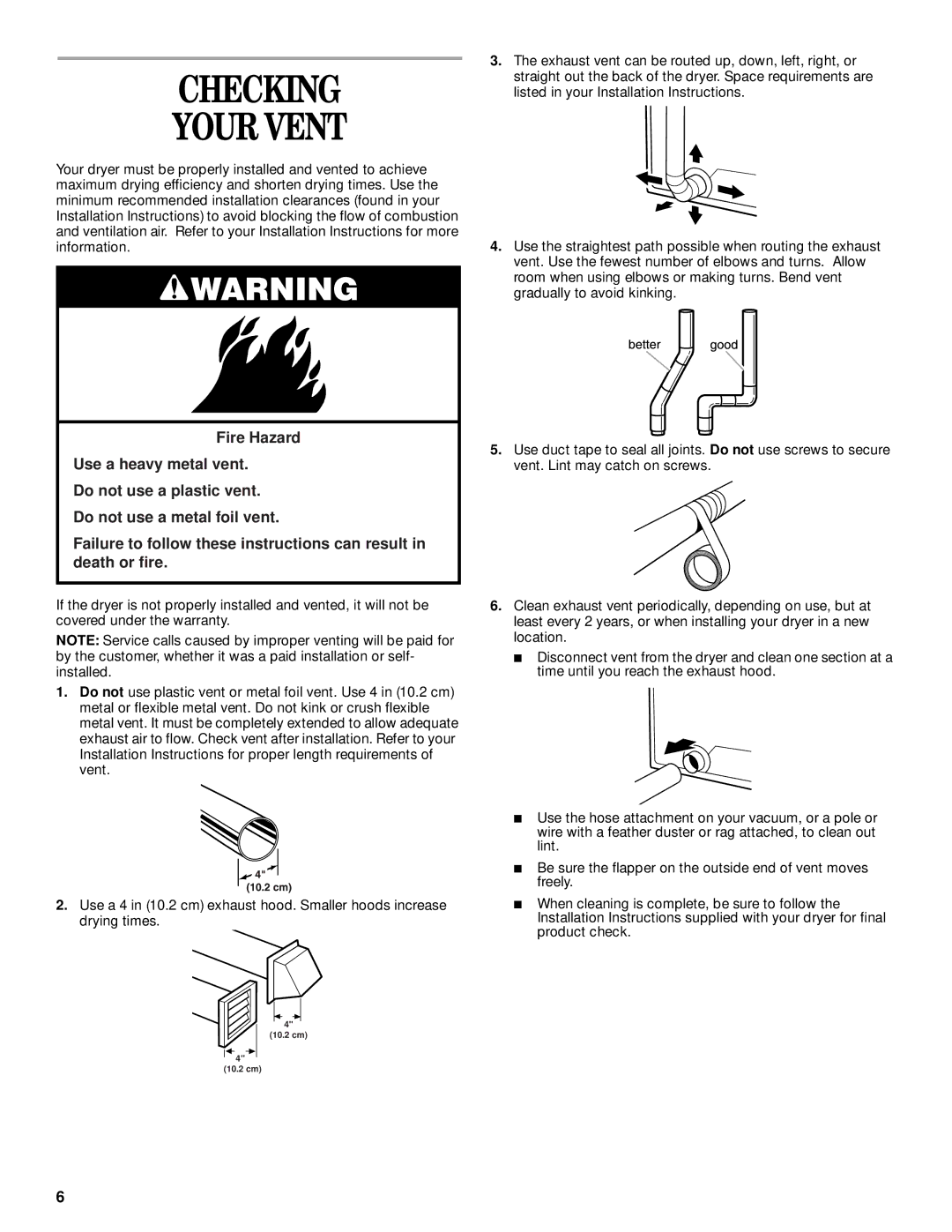 Whirlpool REX3614JW0 manual Checking Your Vent 