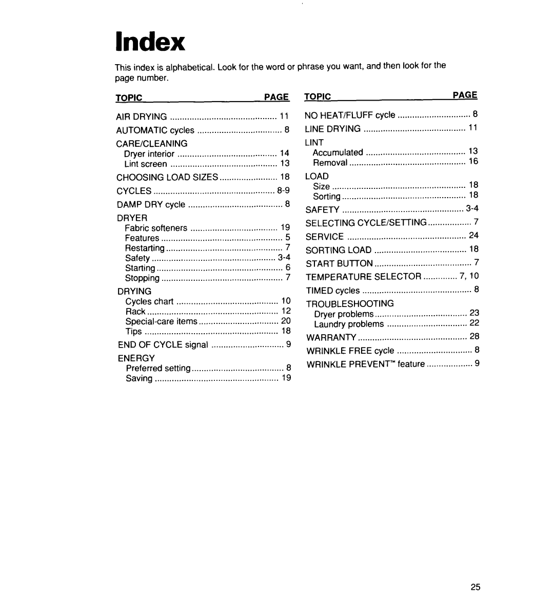 Whirlpool REX3615EW0 warranty Index 