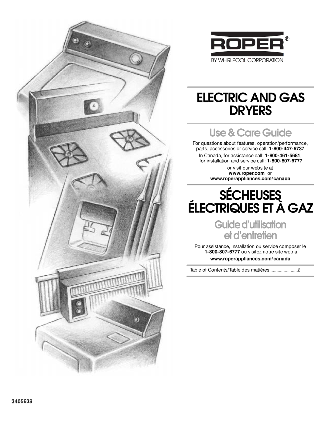 Whirlpool REX4634JQ0 manual Electric and GAS Dryers, Sécheuses Électriques ET À GAZ 