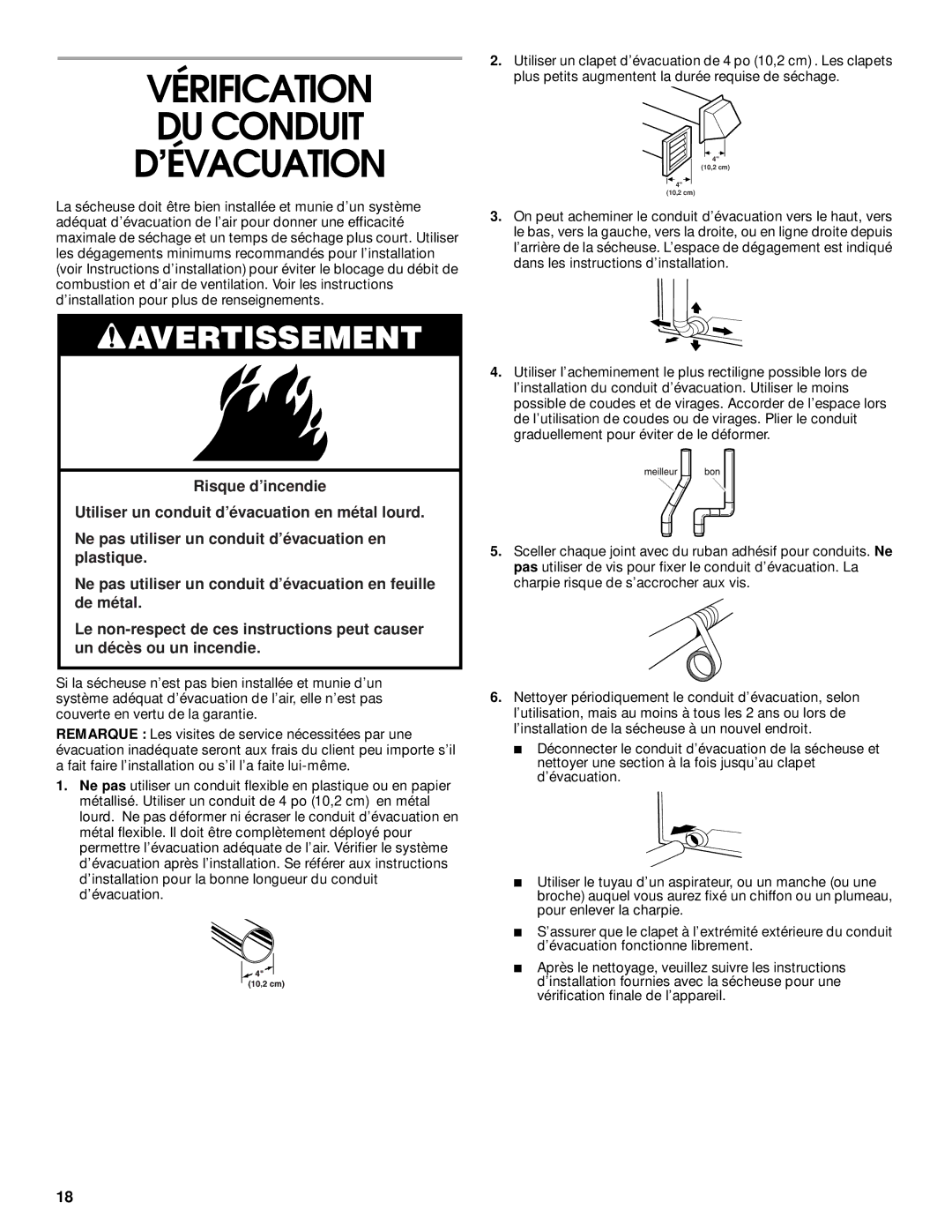 Whirlpool REX4634JQ0 manual Vérification DU Conduit ’ÉVACUATION 