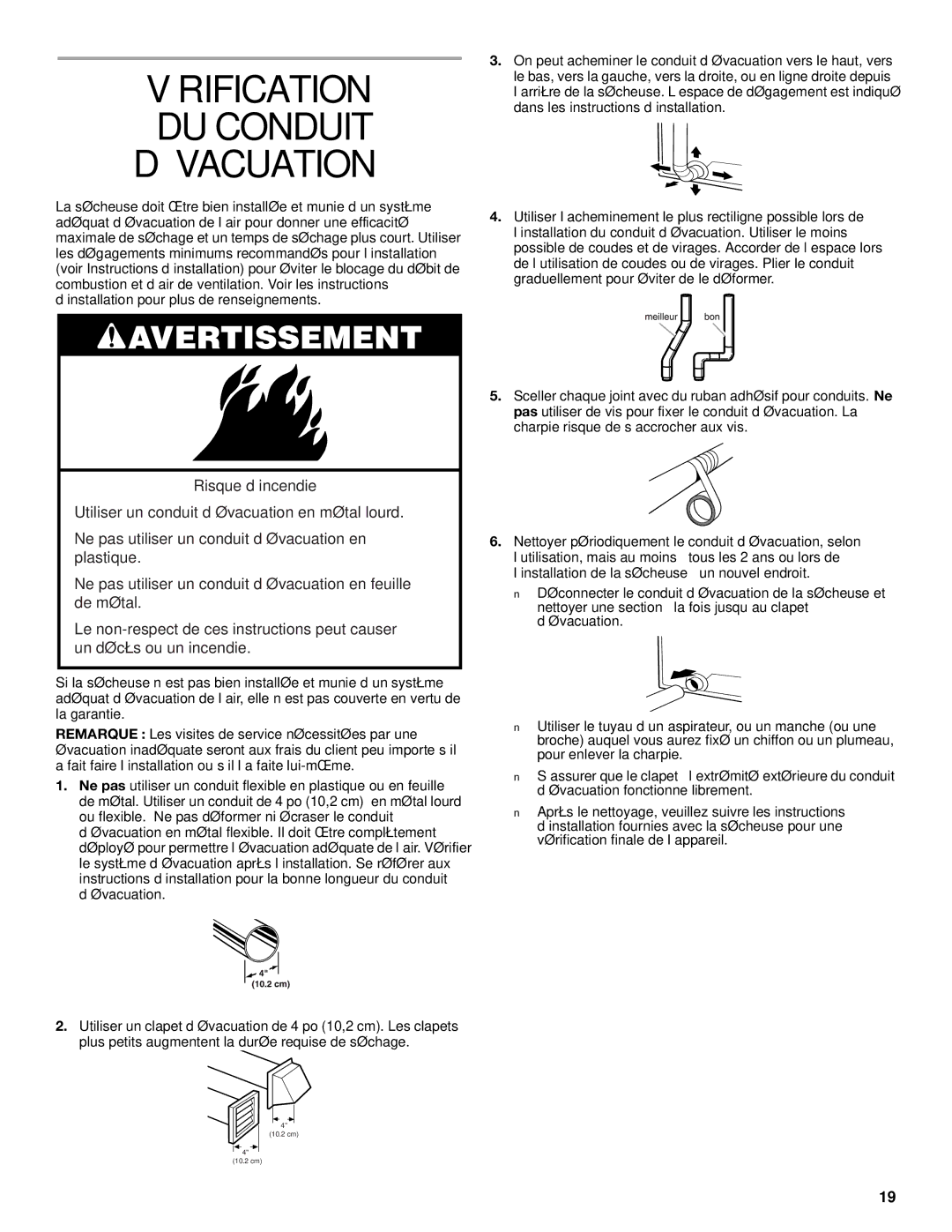 Whirlpool REX4634KQ0 manual Vérification DU Conduit ’ÉVACUATION 