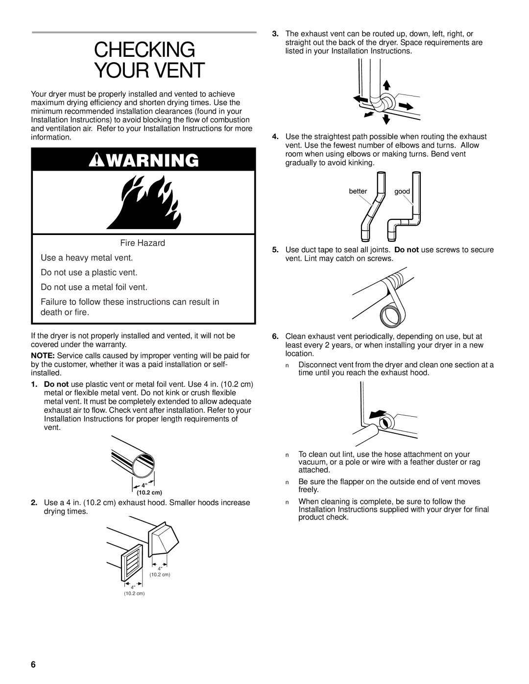 Whirlpool REX4634KQ0 manual Checking Your Vent 