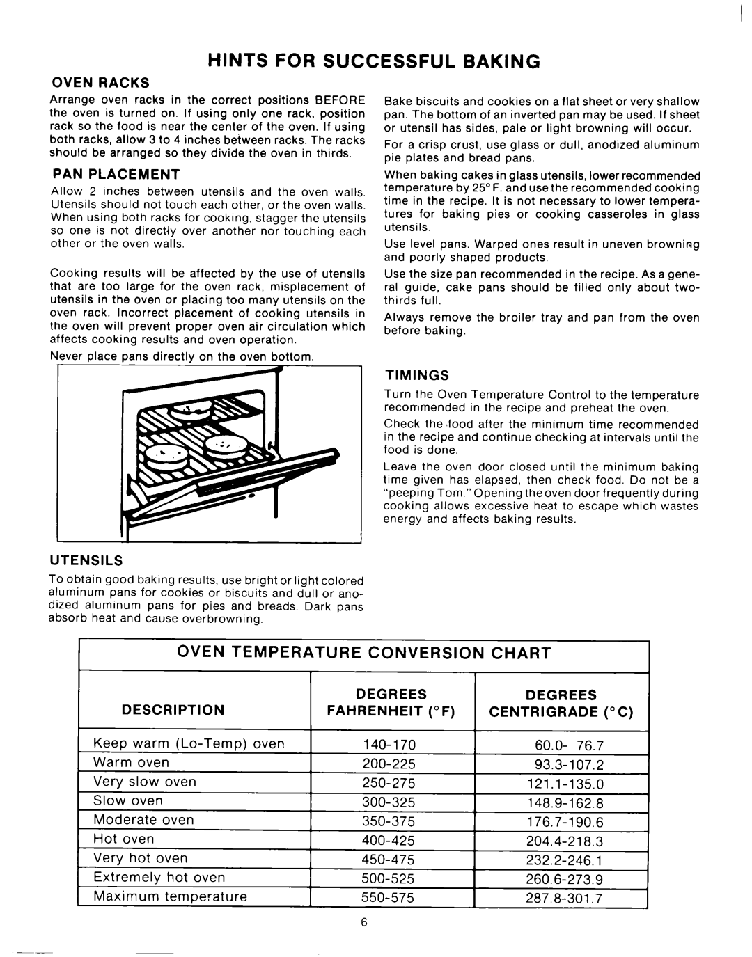 Whirlpool RF0100XKW0 manual Hints For Successful Baking 