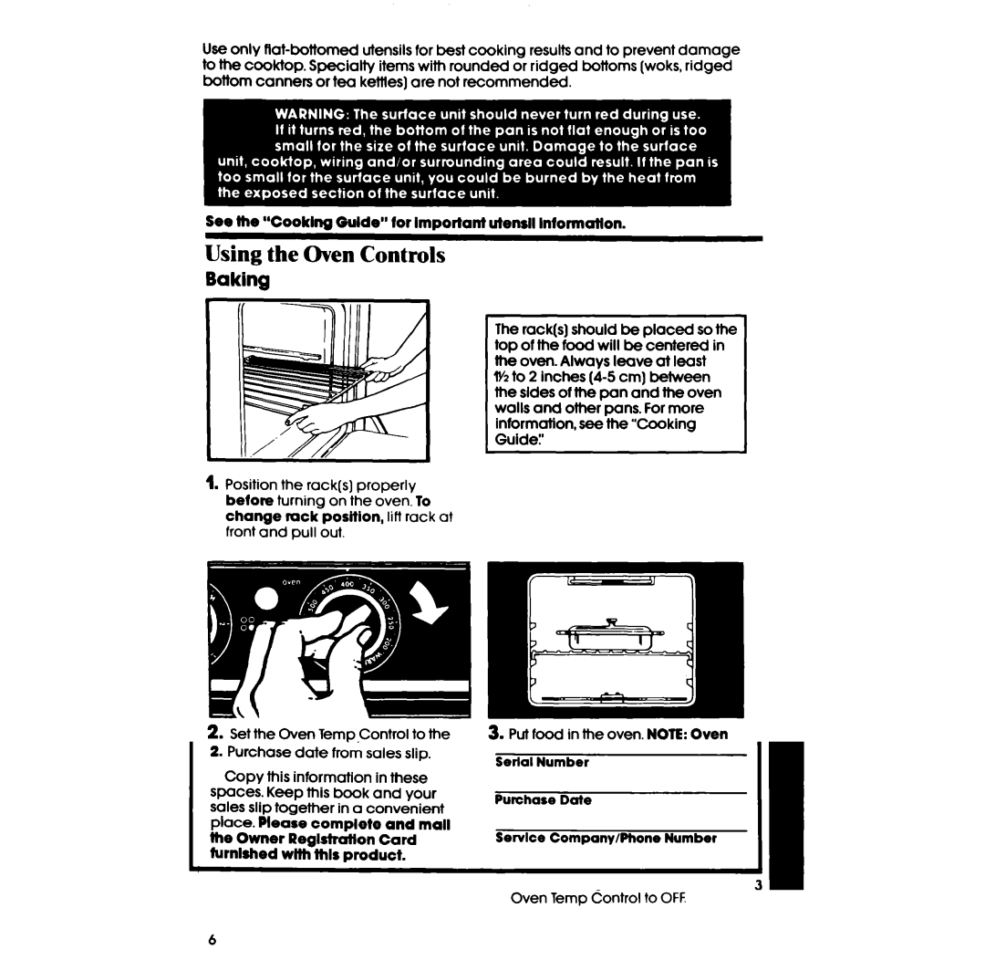 Whirlpool RF0100XR manual Using the Oven Controls, Baking 