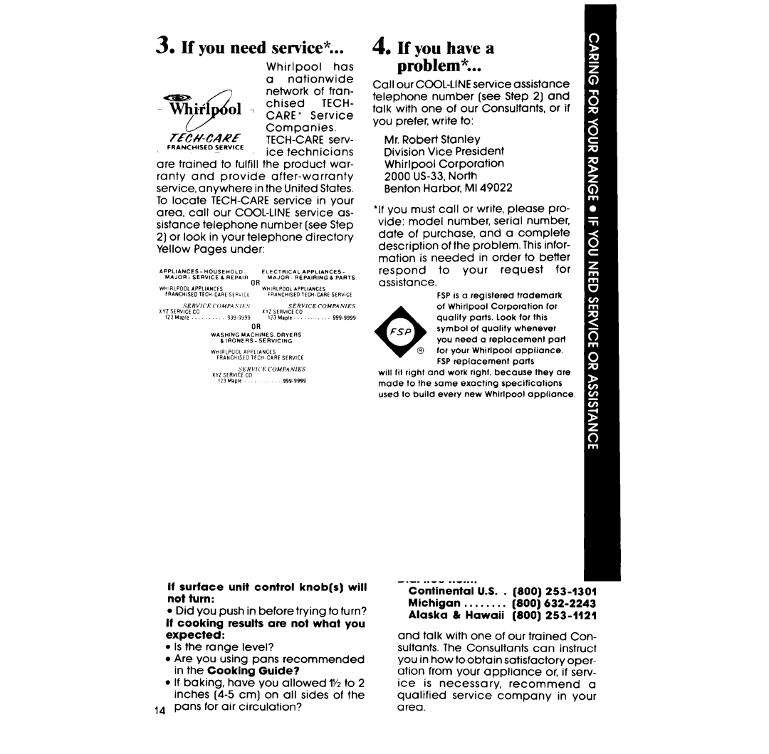 Whirlpool RF014PXR manual If you need service, If you have a Problem 