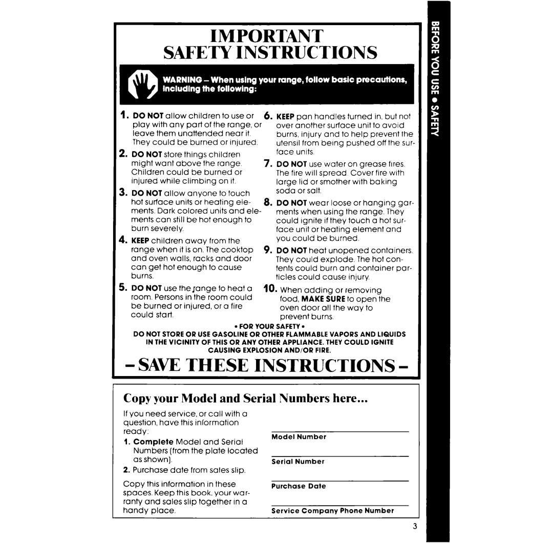 Whirlpool RF014PXR manual Copy your Model and Serial Numbers here, When adding or removing 