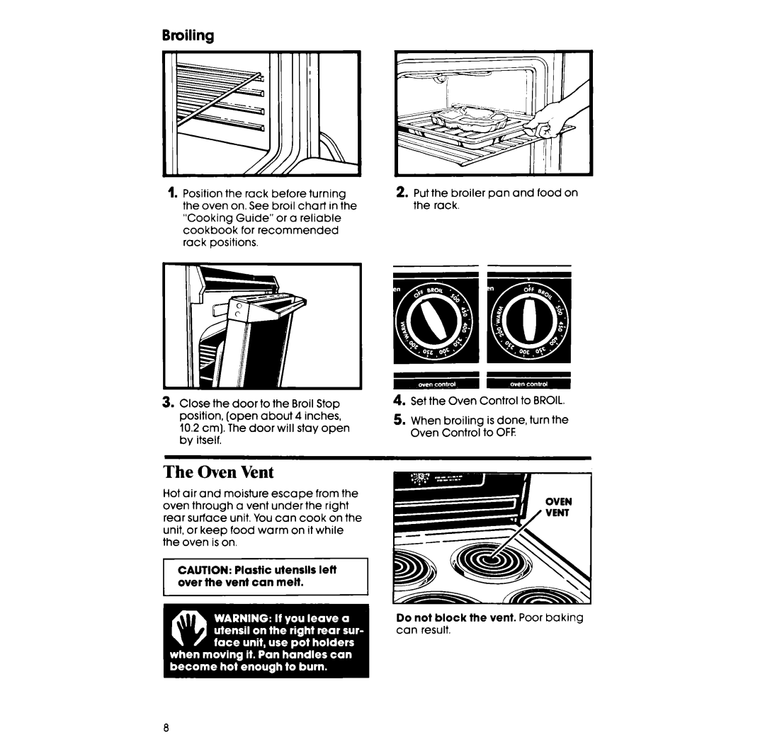 Whirlpool RF014PXR manual Oven Vent, Broiling 