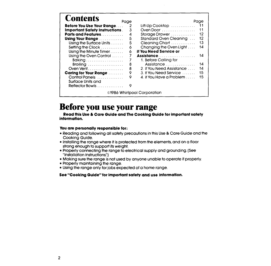Whirlpool RF014PXR manual Before you use your range, Contents 