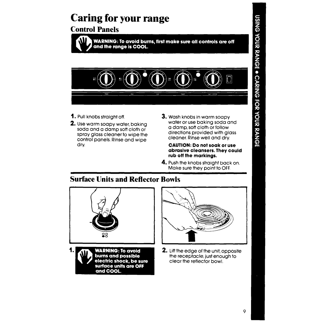 Whirlpool RF014PXR manual Caring for your range, Surface Units and Reflector Bowls 