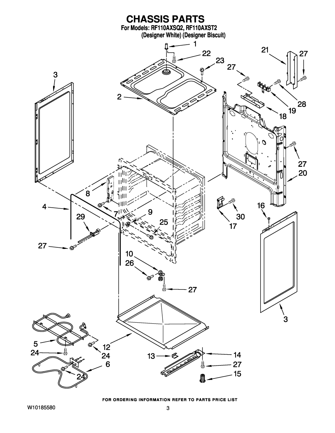 Whirlpool RF110AXST2, RF110AXSQ2 owner manual Chassis Parts, W10185580 