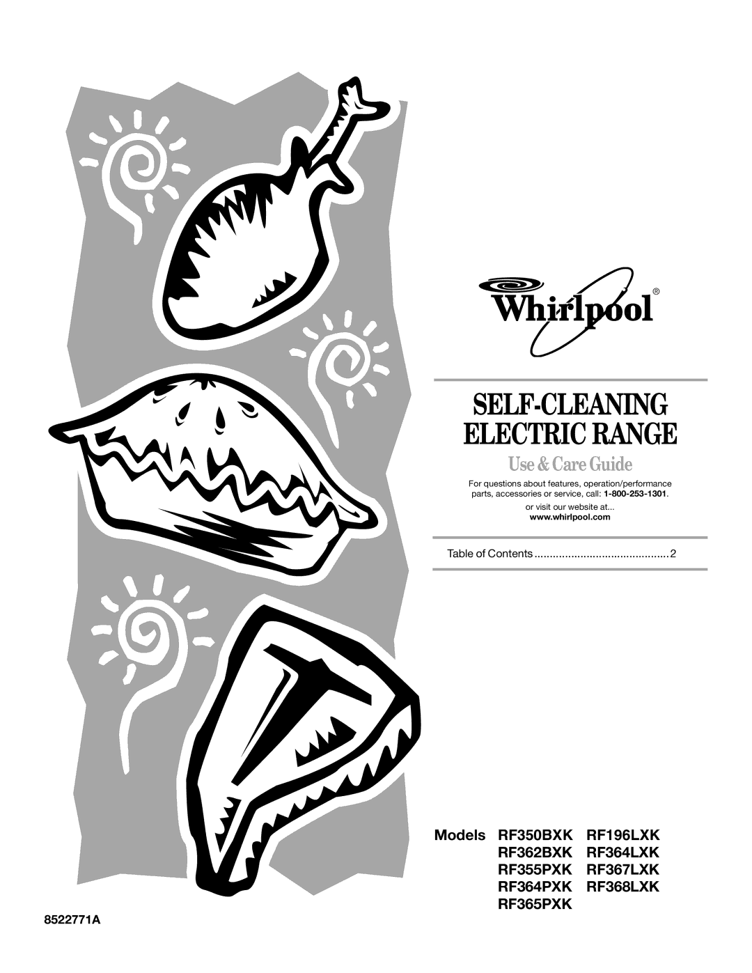 Whirlpool RF364LXK, RF196LXK, RF364PXK, RF368LXK, RF367LXK manual SELF-CLEANING Electric Range, Use & Care Guide, 8522771A 