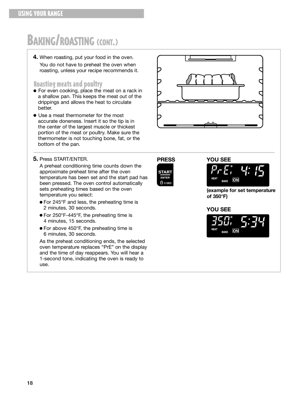 Whirlpool RF199LXH warranty Roasting meats and poultry, 350F 