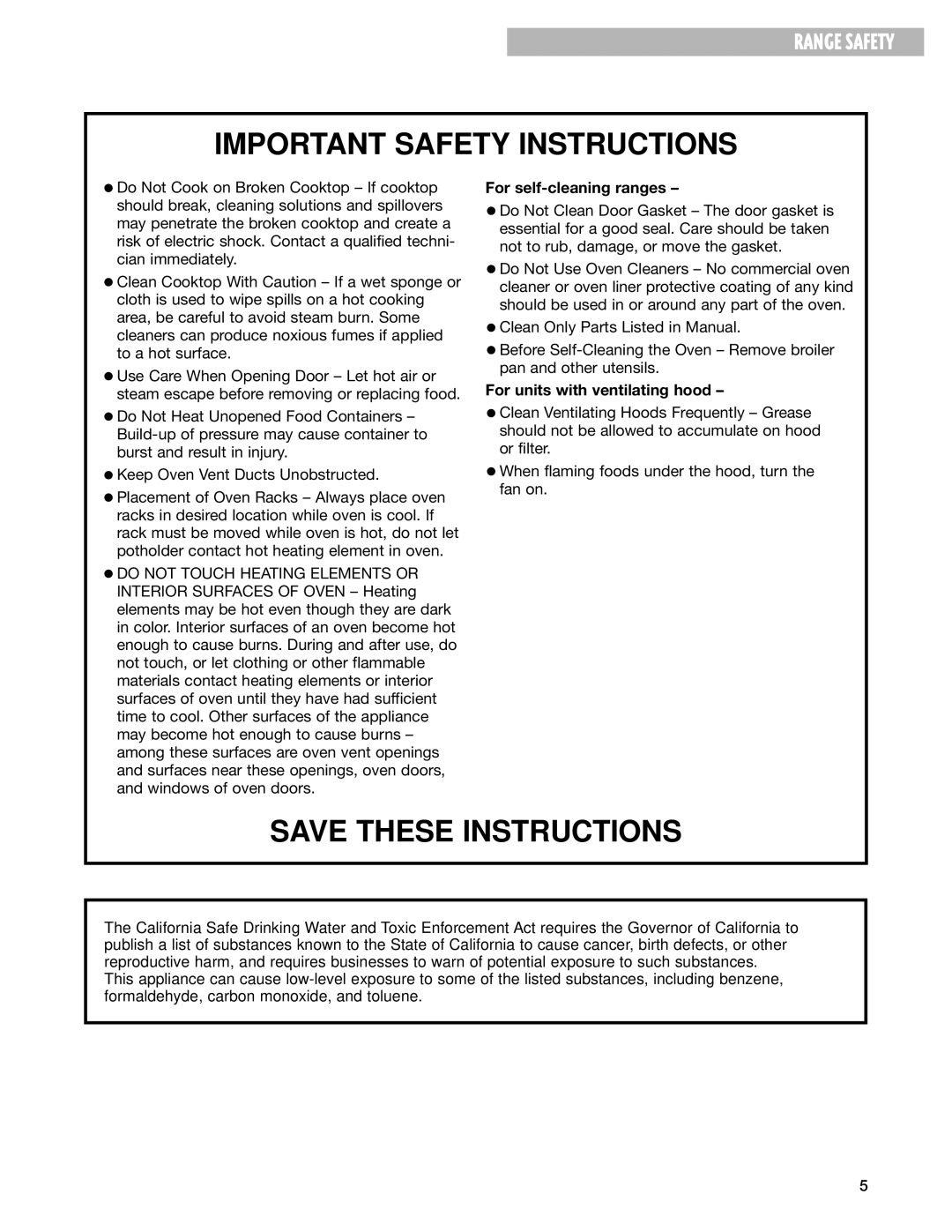 Whirlpool RF199LXH warranty For self-cleaning ranges, For units with ventilating hood 