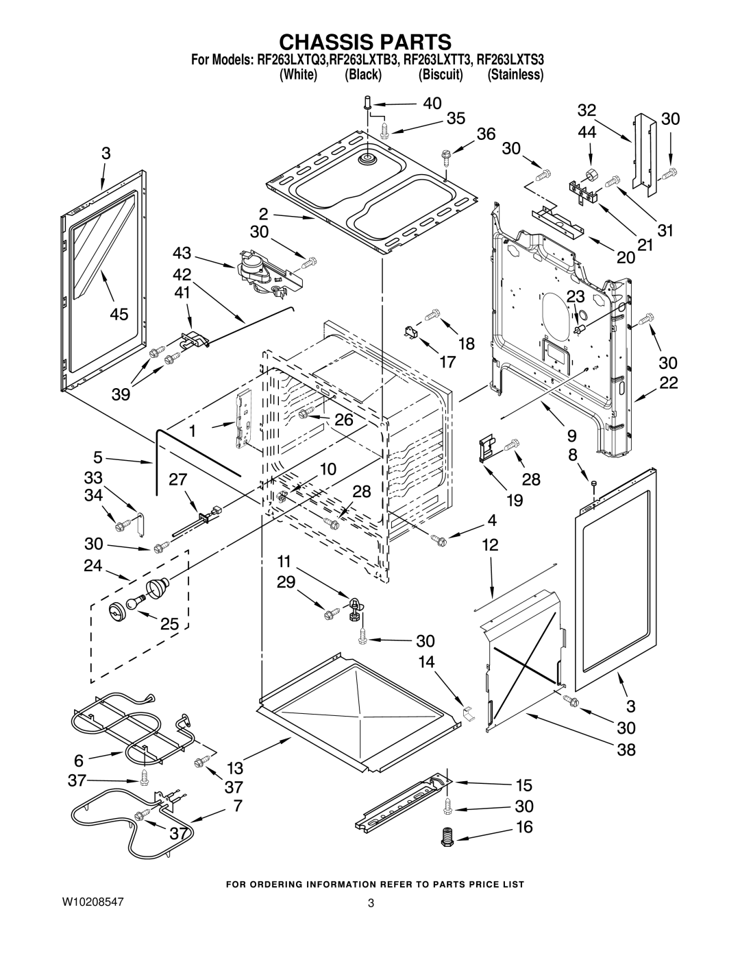 Whirlpool RF263LXTQ3, RF263LXTS3, RF263LXTB3, RF263LXTT3 owner manual Chassis Parts 