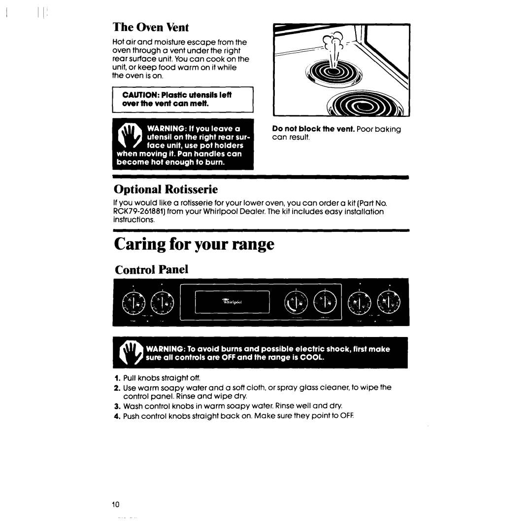 Whirlpool RF3000XP manual Oven Vent, Optional Rotisserie, Control Panel 