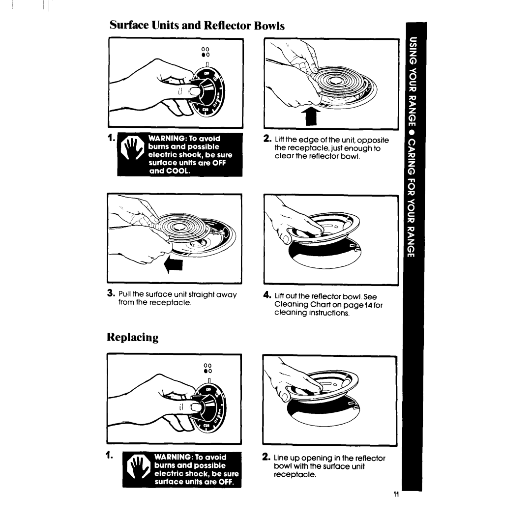 Whirlpool RF3000XP manual Surface Units and Reflector Bowls, Replacing 