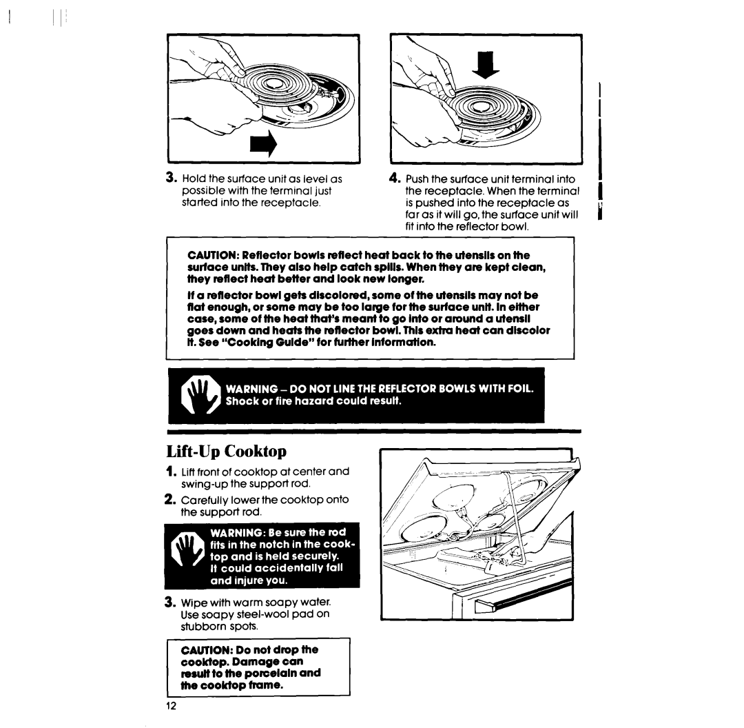 Whirlpool RF3000XP manual Lift-Up Cooktop 