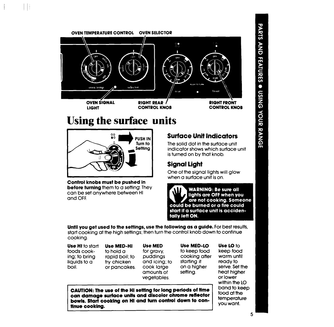 Whirlpool RF3000XP manual Surface Unit Indicators, Signal light 