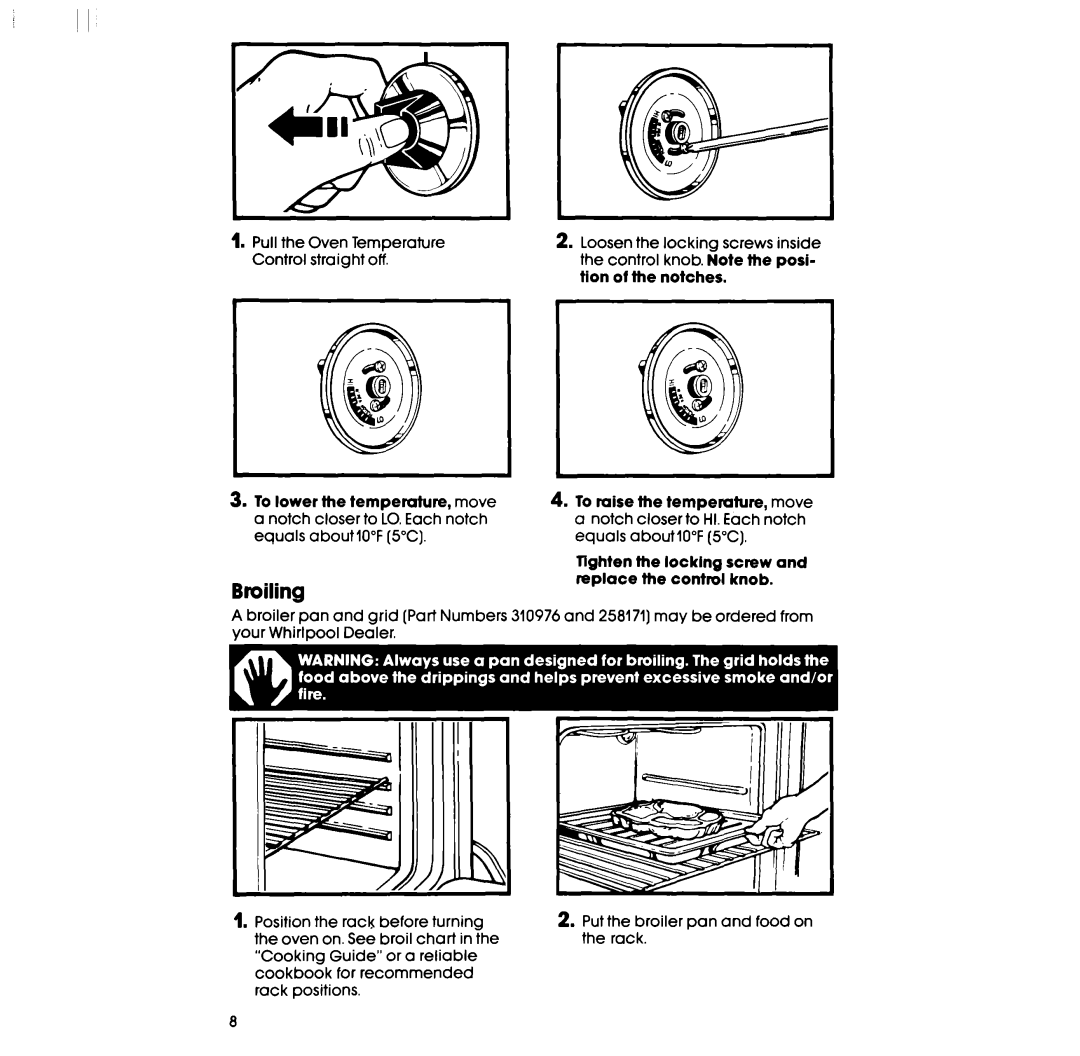 Whirlpool RF3000XP manual Broiling 