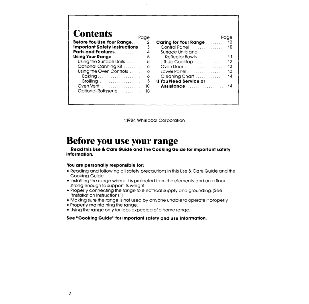 Whirlpool RF3000XP manual Before you use your range, Contents 