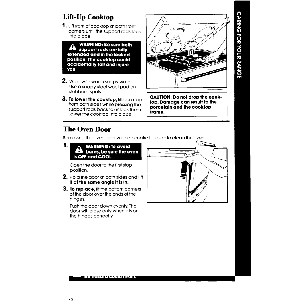 Whirlpool RF3000XV manual Lift-Up Cooktop, Oven Door 