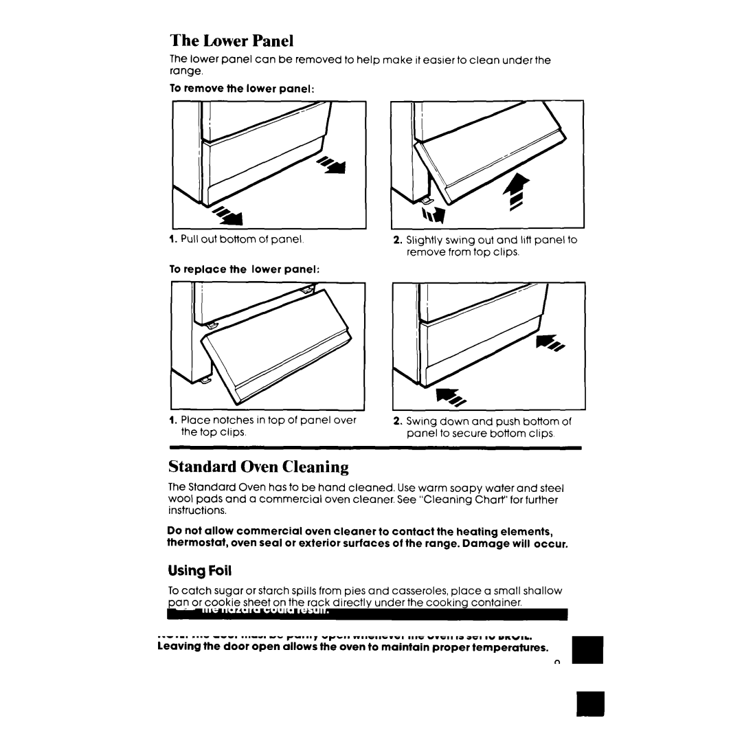 Whirlpool RF3000XV manual Lower Panel, Standard Oven Cleaning, Using Foil 