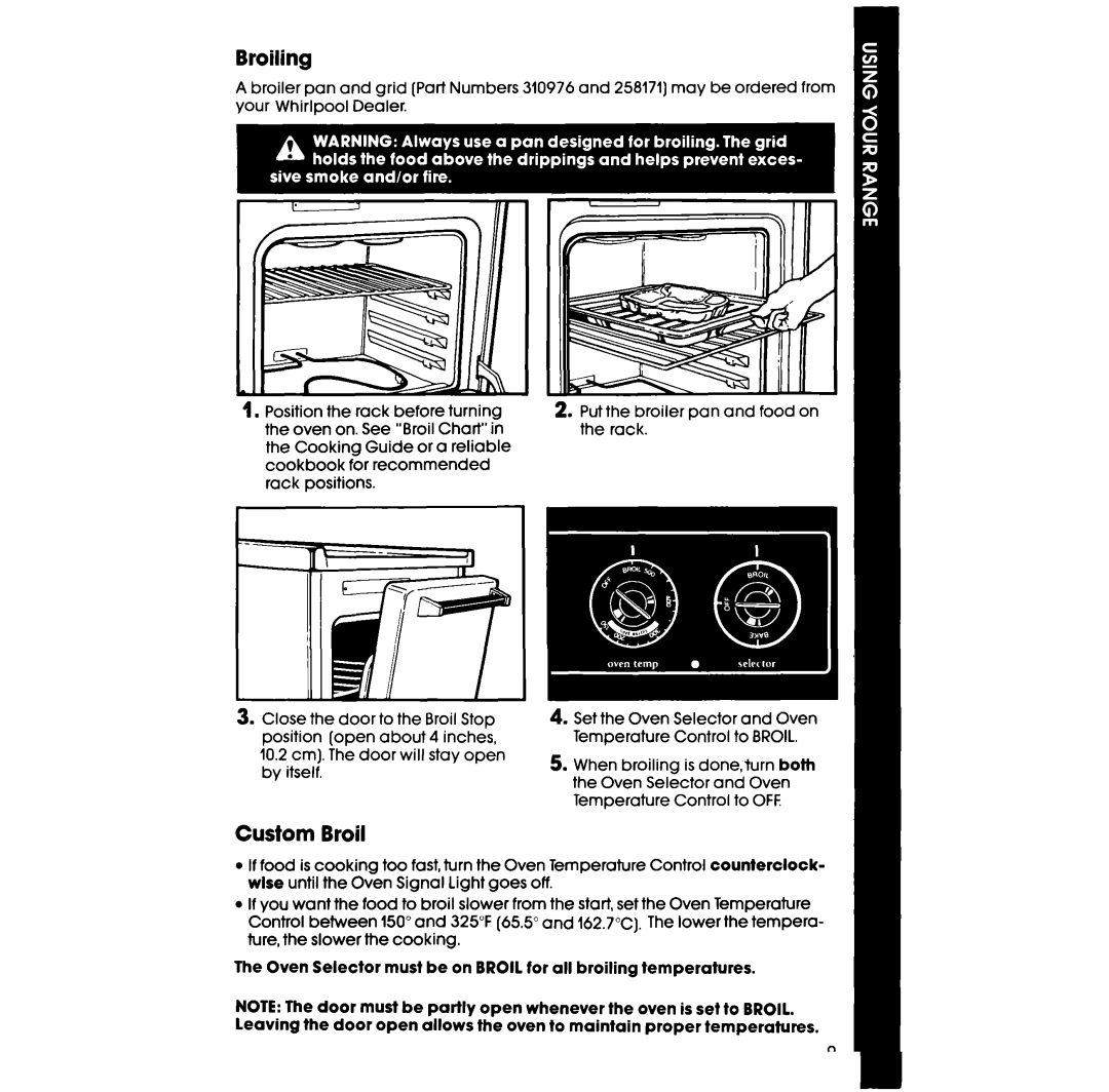 Whirlpool RF3000XV manual Broiling, Custom Broil 