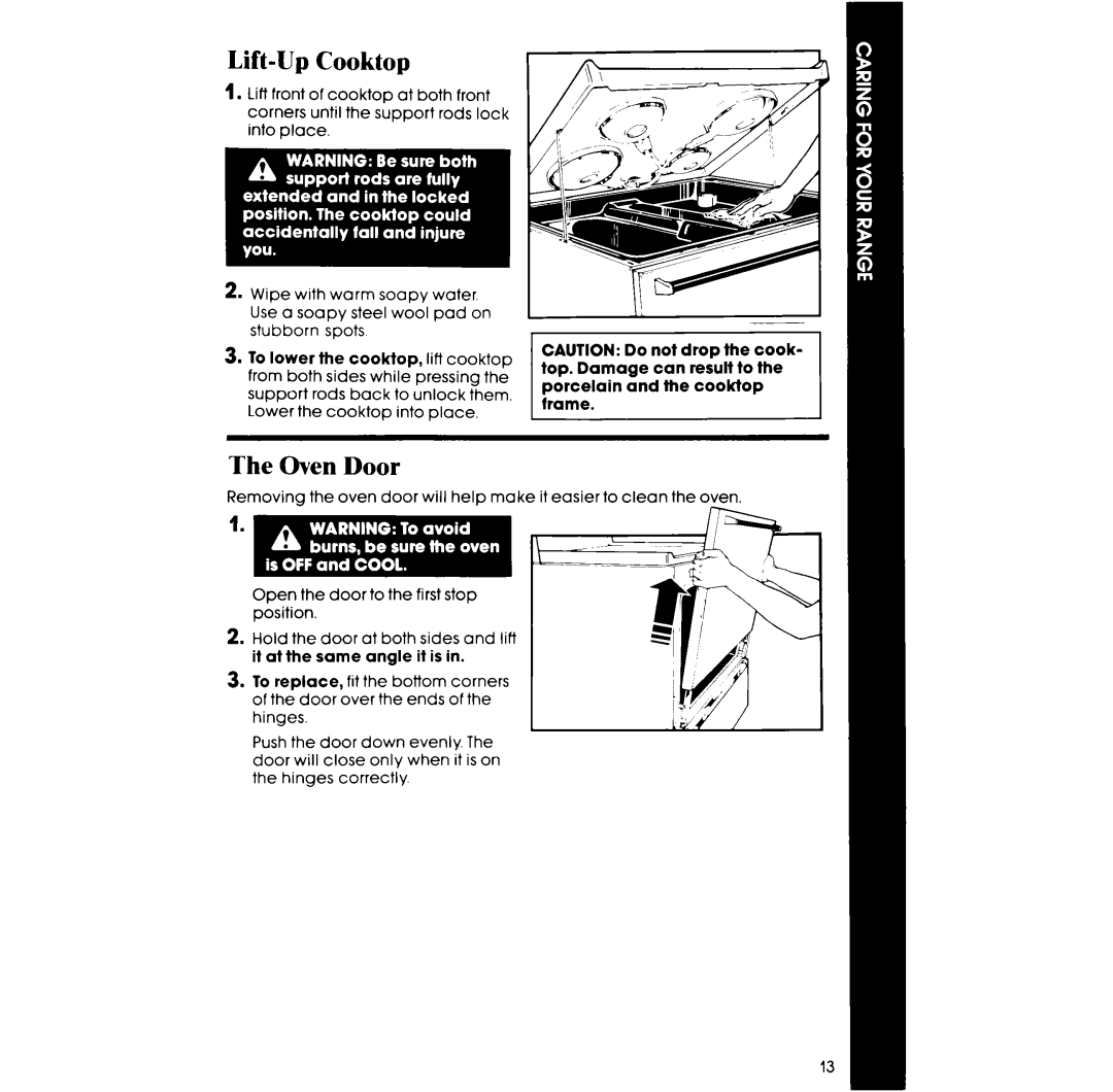 Whirlpool RF3000XV manual Lift-UpCooktop, The Oven Door 