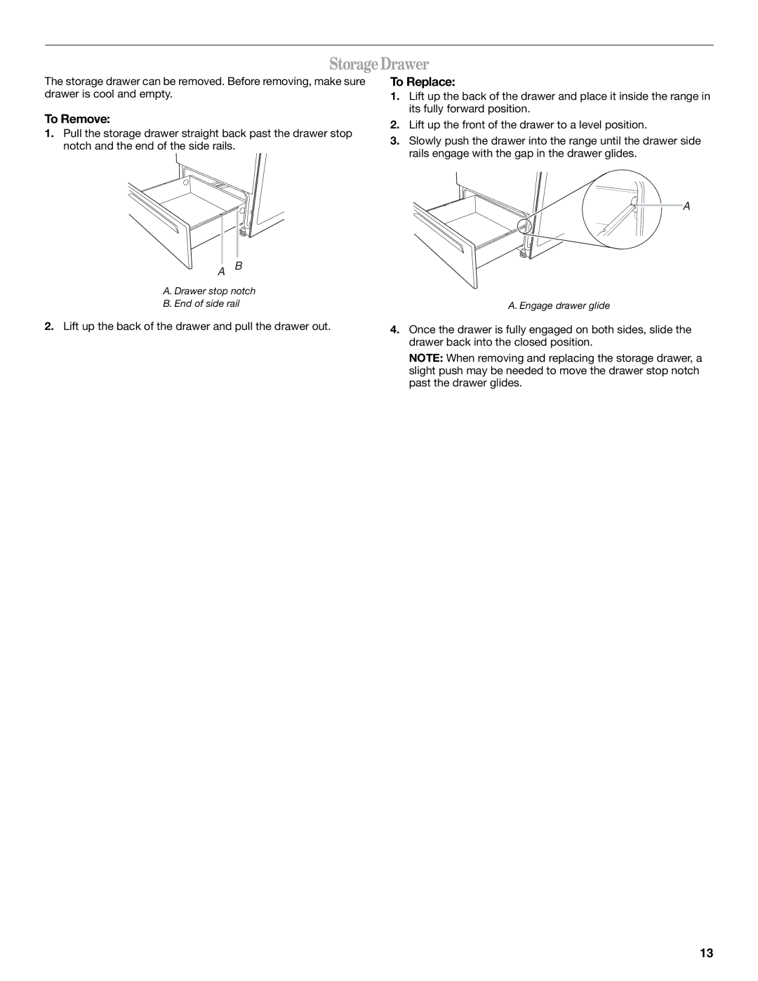 Whirlpool RF3020XKQ4 manual Storage Drawer 